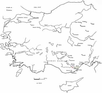 Map of turkey showing bronze Age sites